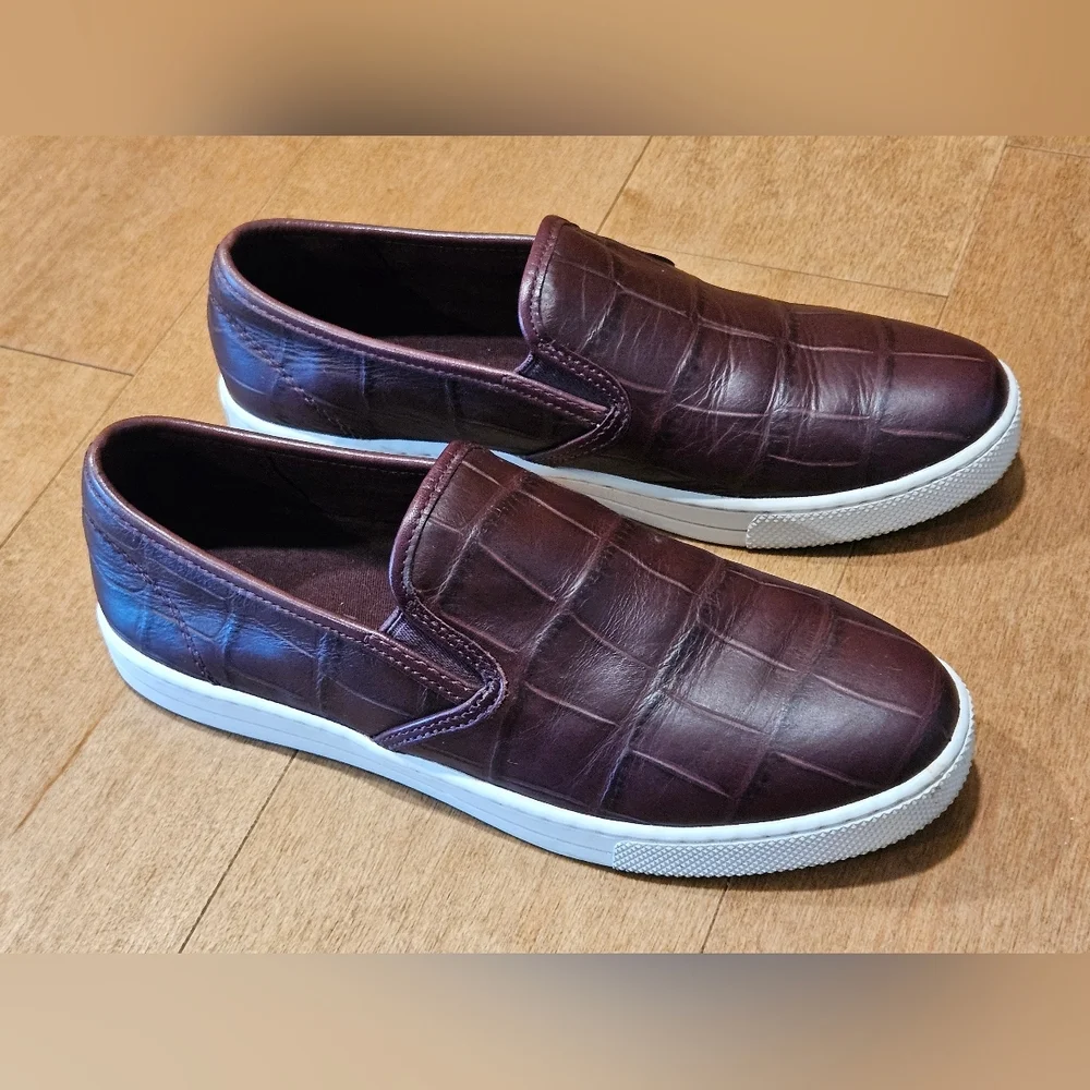 Coach Parkside Burgundy Crocodile Embossed Leather Loafers Flats Shoes 7.5B